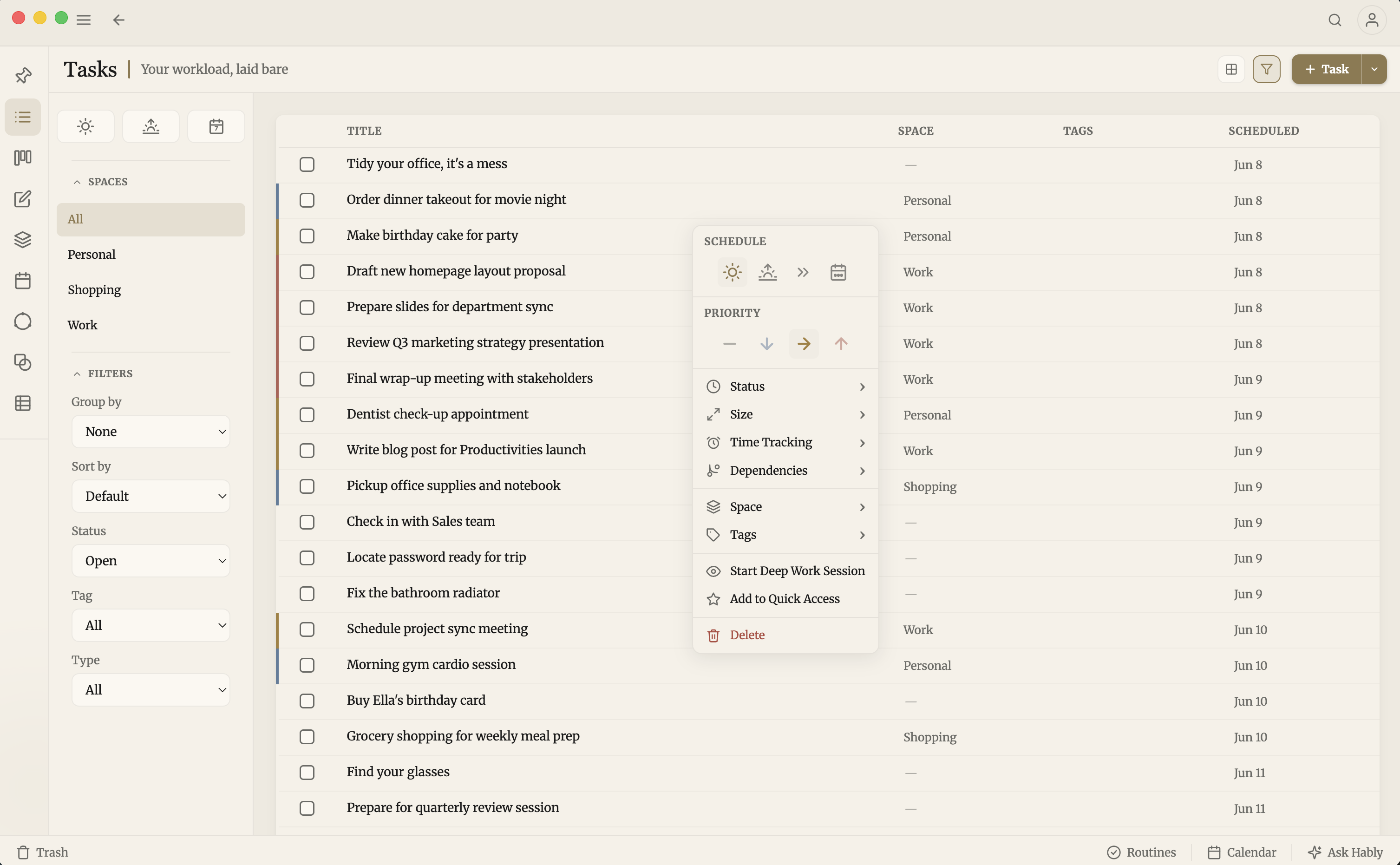 Productivities Tasks