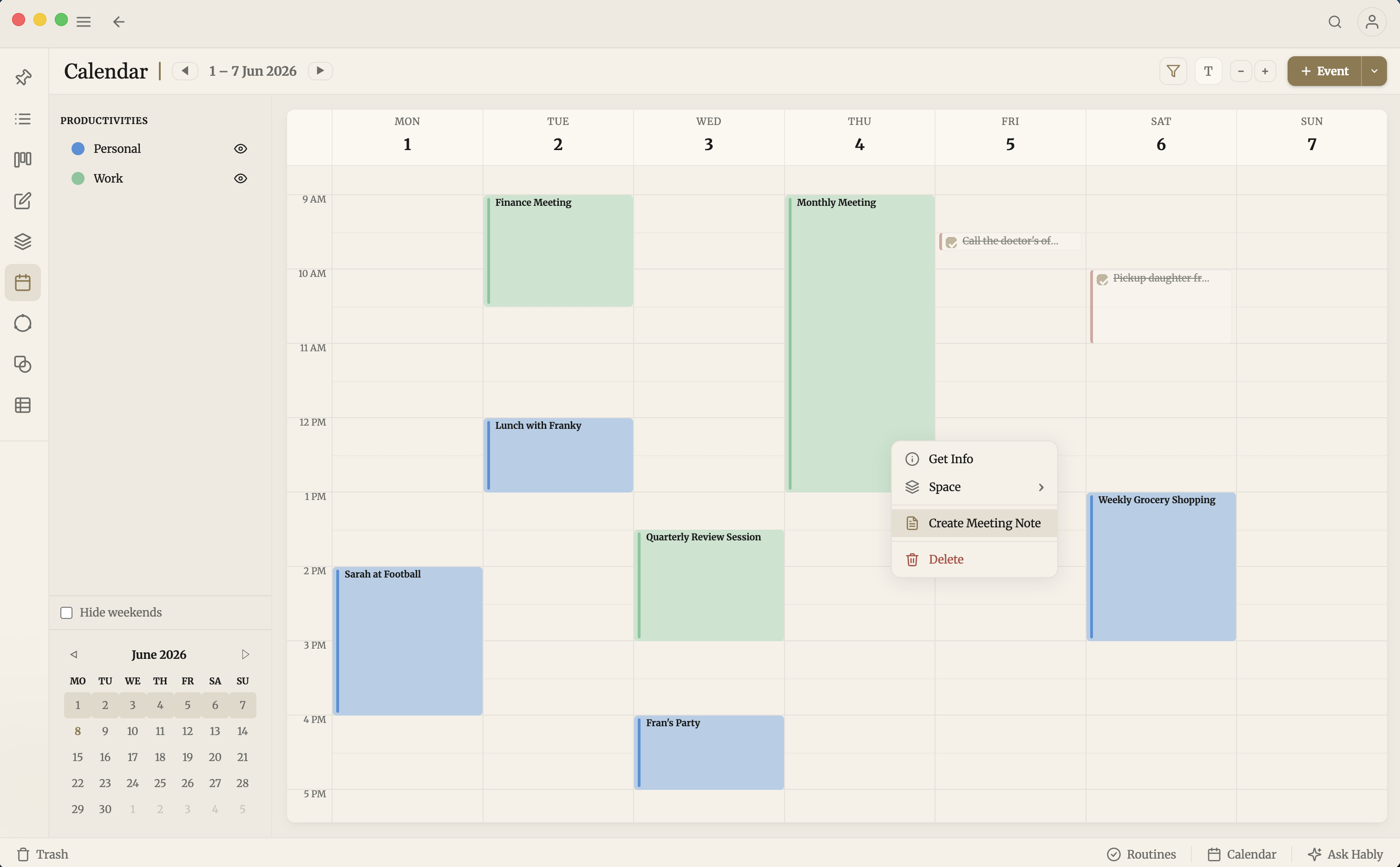 Productivities Calendar